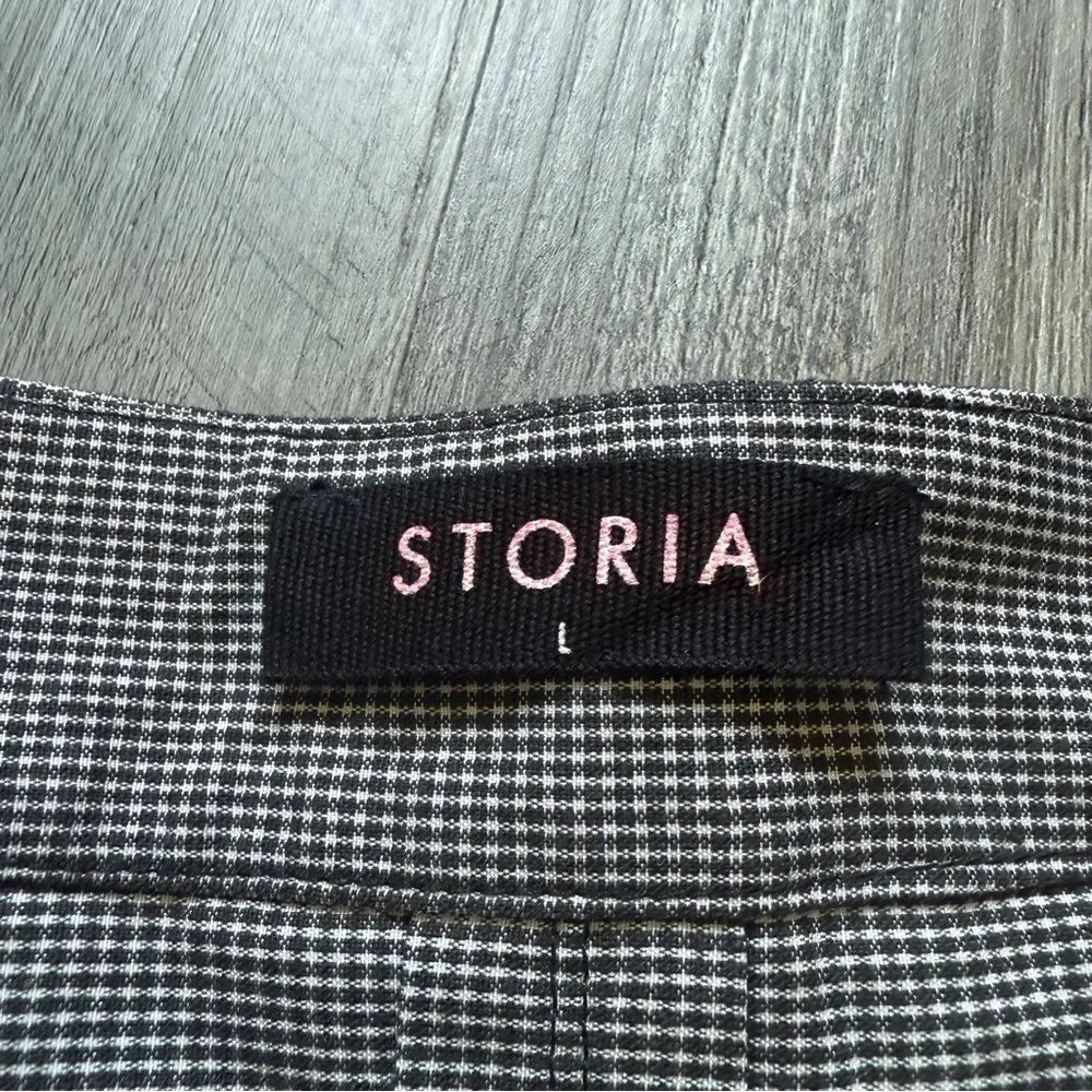 STORIA Micro Houndstooth Pleated Mini Skirt Large Black White Party